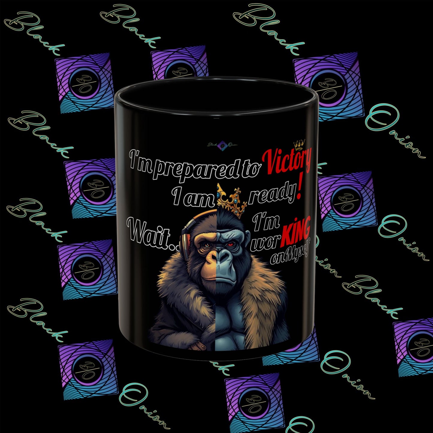 BlackOnion Coffee Mug - 11oz with Workout Motif ‘Victory 👑’🔥💪🫵