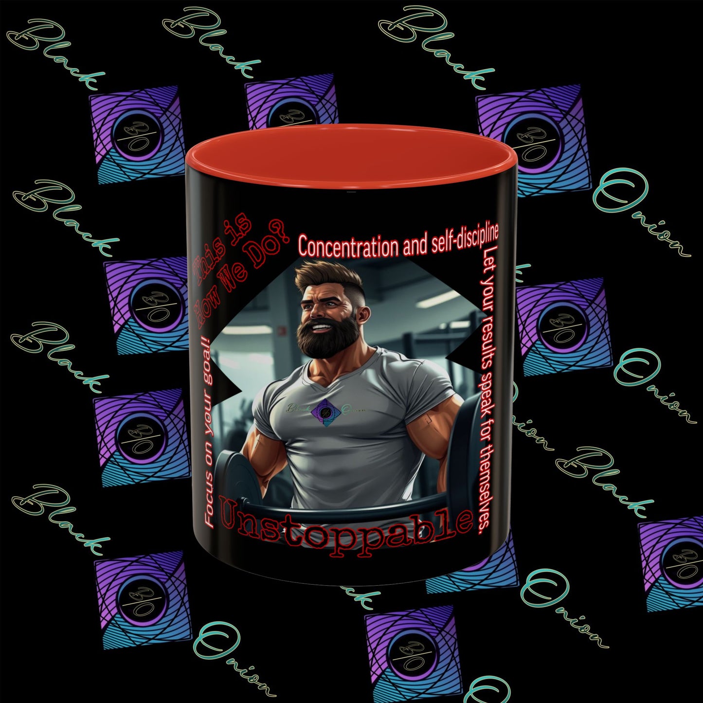 BlackOnion Coffee Mug Serial 2 with Workout Motif ‘Unstoppable’🫵🔥💪