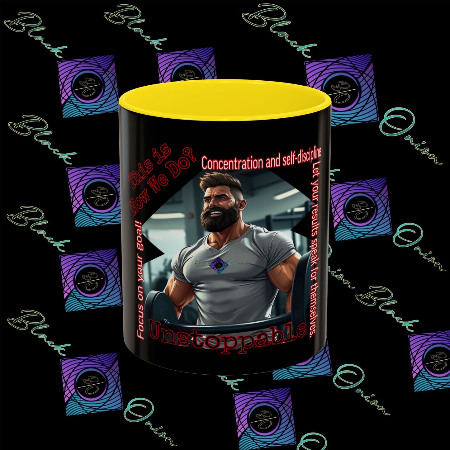 BlackOnion Coffee Mug - 11oz with Workout Motif ‘Unstoppable’🔥💪🫵