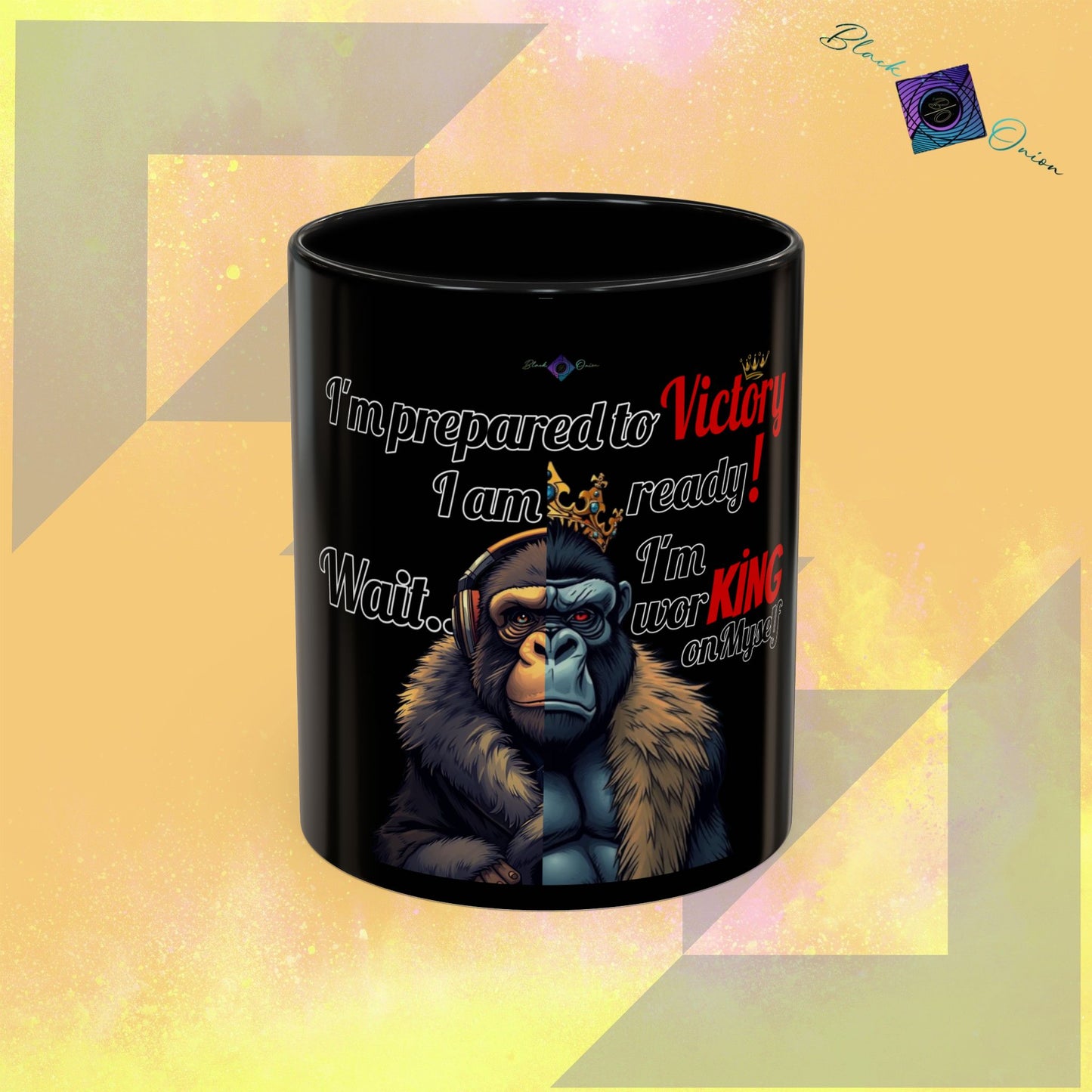 BlackOnion Coffee Mug - 11oz with Workout Motif ‘Victory 👑’🔥💪🫵