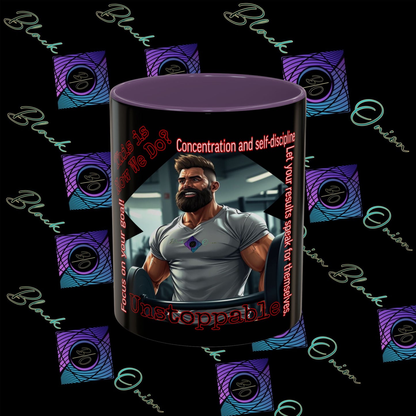 BlackOnion Coffee Mug Serial 2 with Workout Motif ‘Unstoppable’🫵🔥💪