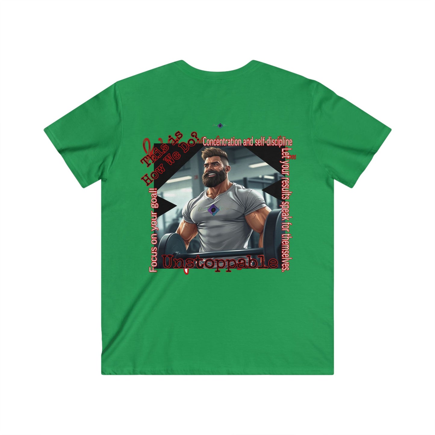 BlackOnion Men's V-Neck T-Shirt with Workout Motif ‘Unstoppable’💪🔥🫵