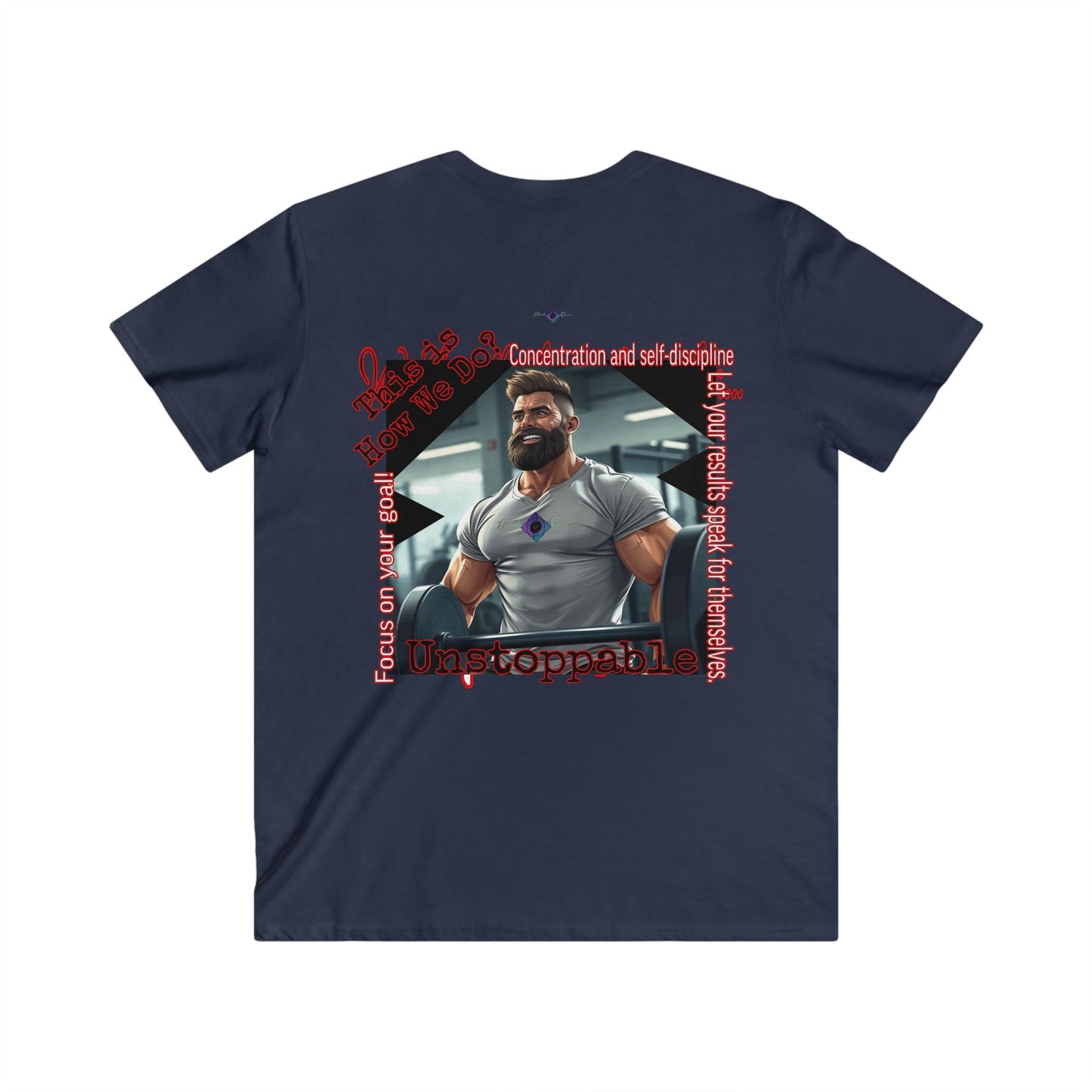 BlackOnion Men's V-Neck T-Shirt with Workout Motif ‘Unstoppable’💪🔥🫵