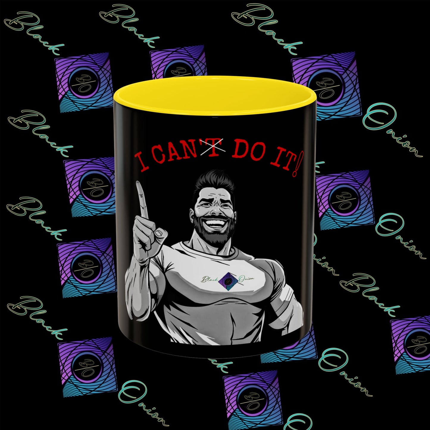 BlackOnion Coffee Mug - 11oz with Workout Motif ‘I Can Do It ’🔥💪🫵