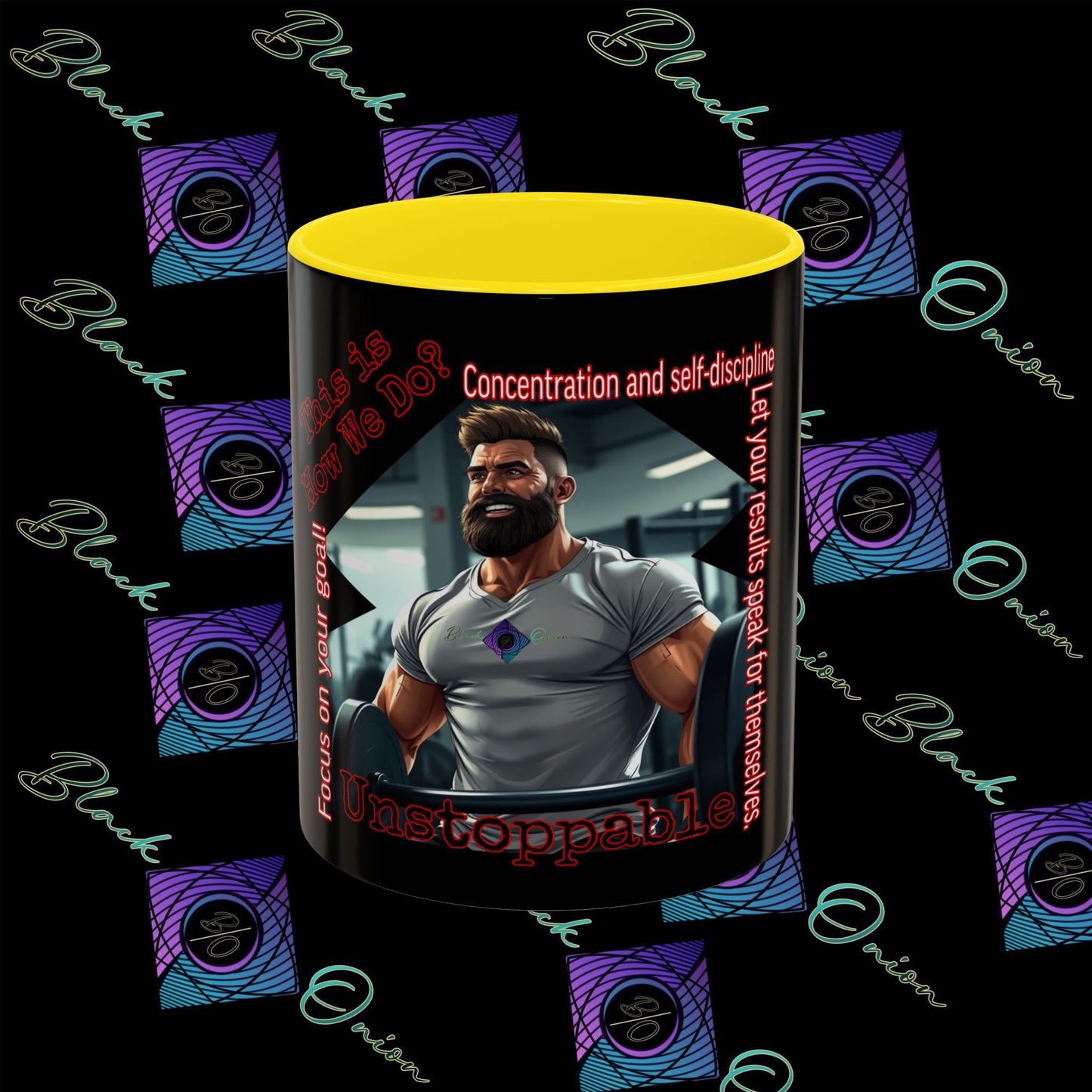 BlackOnion Coffee Mug Serial 2 with Workout Motif ‘Unstoppable’🫵🔥💪