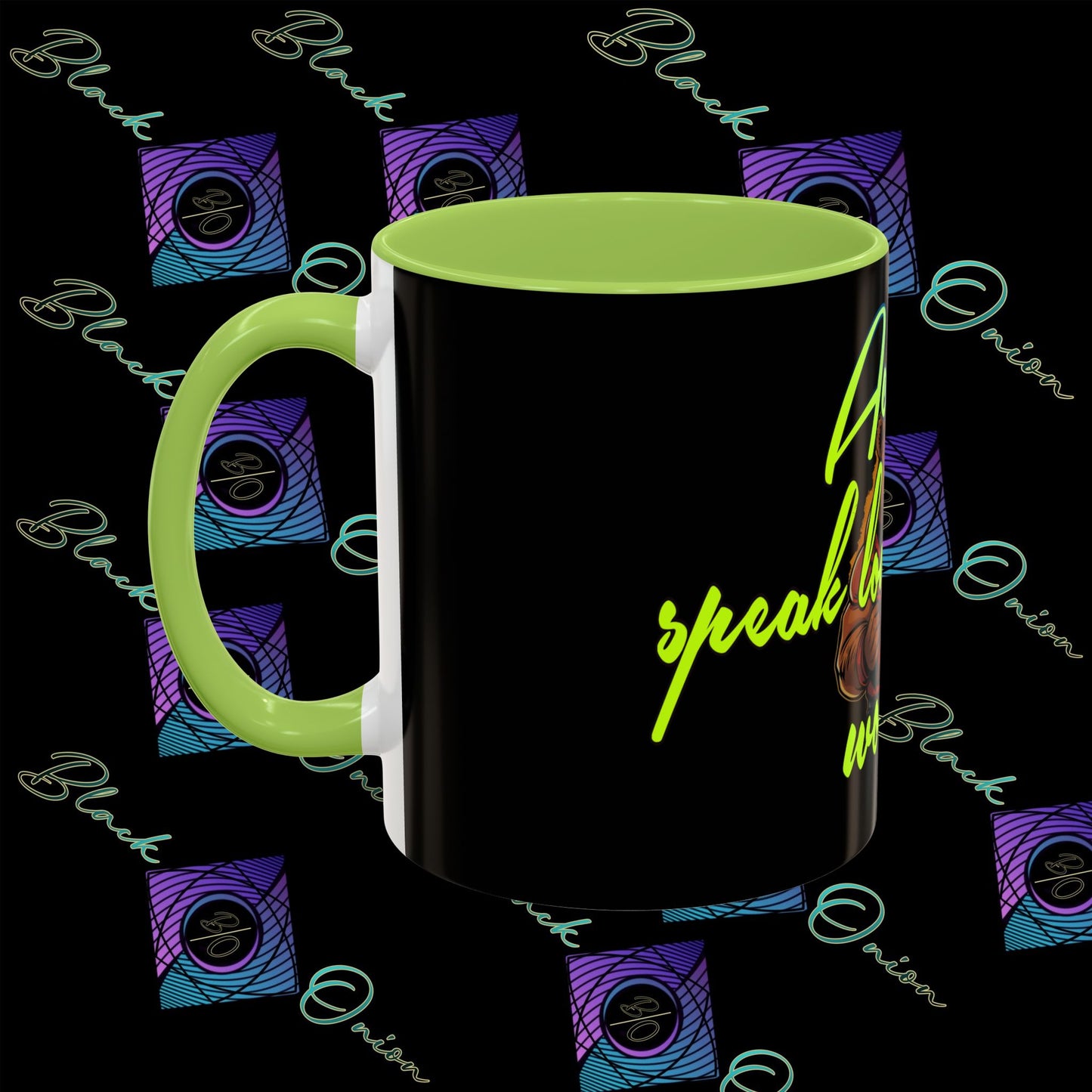 BlackOnion Coffee Mug 2 with Workout Motif ‘Actions speak lauder than words V2’🫵🔥💪
