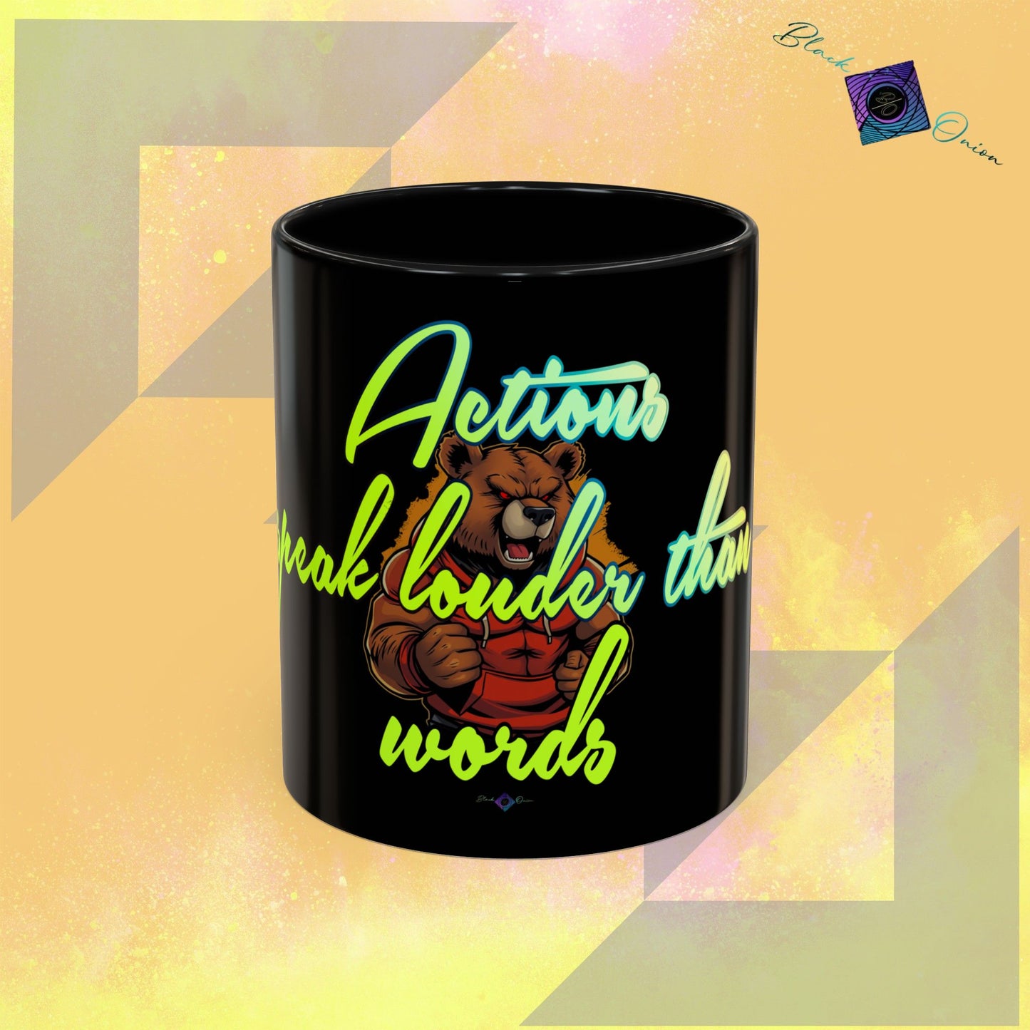 BlackOnion Coffee Mug - 11oz with Workout Motif ‘Actions speak lauder than words’🔥💪🫵