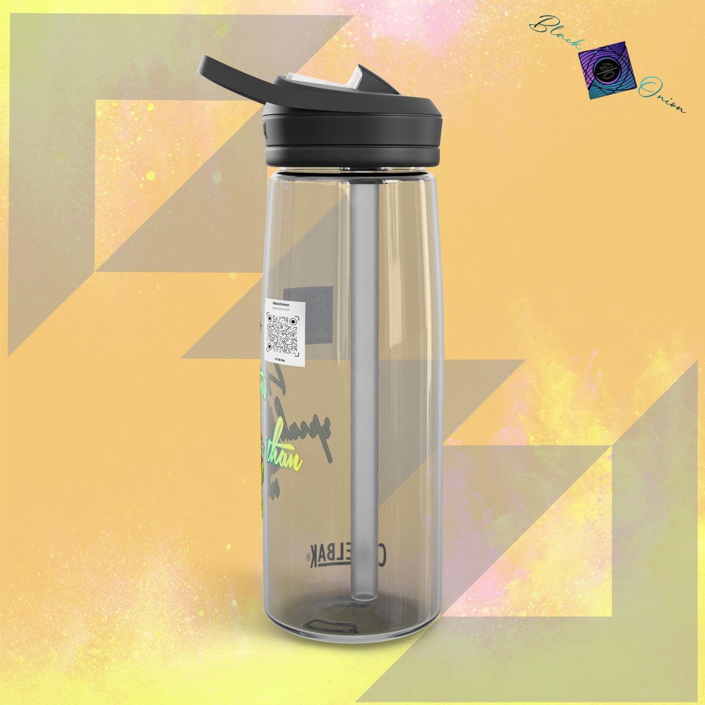 CamelBak Eddy® Water Bottle with BlackOnion Brand and Workout Motif- "Actions Speak Louder Than Words" -25oz