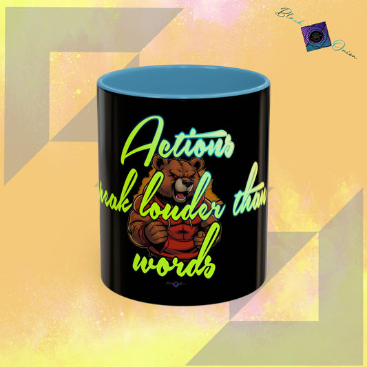 BlackOnion Coffee Mug 2 with Workout Motif ‘Actions speak lauder than words V2’🫵🔥💪
