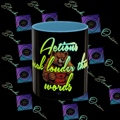 BlackOnion Coffee Mug - 11oz with Workout Motif ‘Actions speak lauder than words’🔥💪🫵