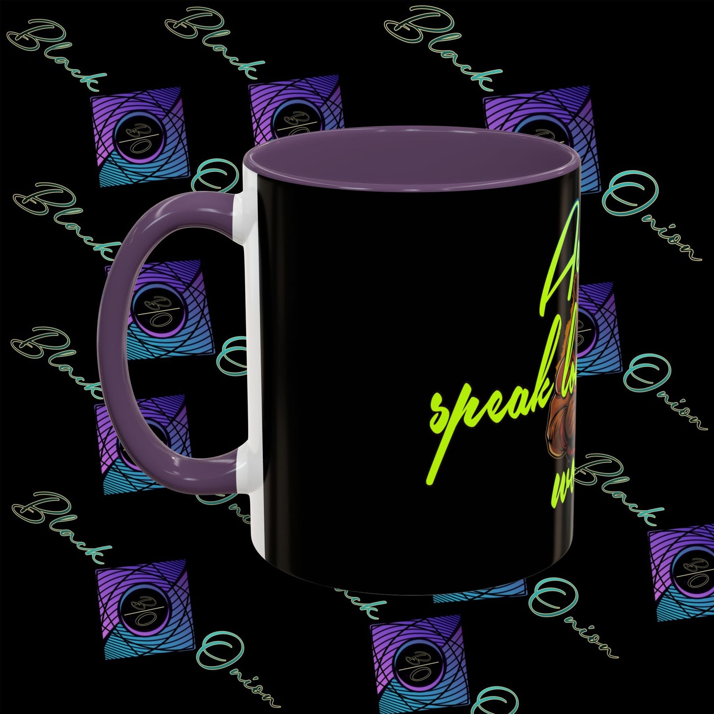 BlackOnion Coffee Mug 2 with Workout Motif ‘Actions speak lauder than words V2’🫵🔥💪