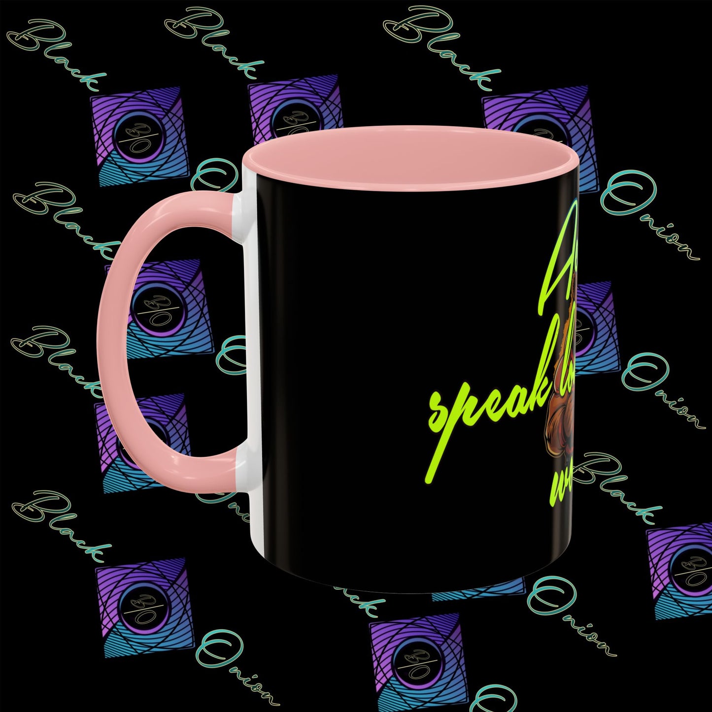 BlackOnion Coffee Mug 2 with Workout Motif ‘Actions speak lauder than words V2’🫵🔥💪
