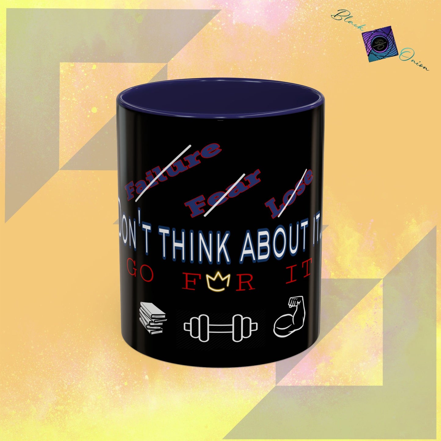 BlackOnion Coffee Mug - 11oz with workout motif ‘Don’t think about it’🔥💪🫵