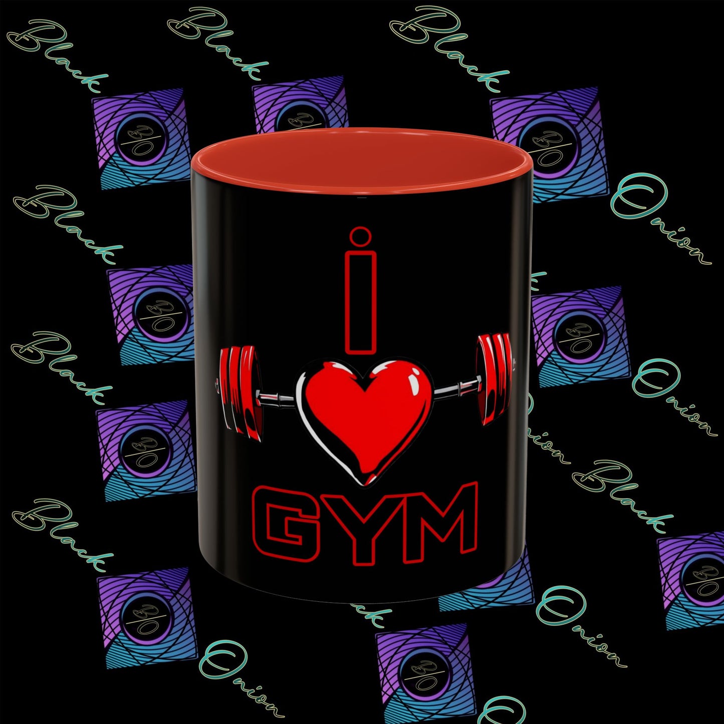 BlackOnion Coffee Mug - 11oz with Workout Motif ‘I Love Gym’🔥💪🫵