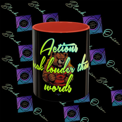 BlackOnion Coffee Mug 2 with Workout Motif ‘Actions speak lauder than words V2’🫵🔥💪