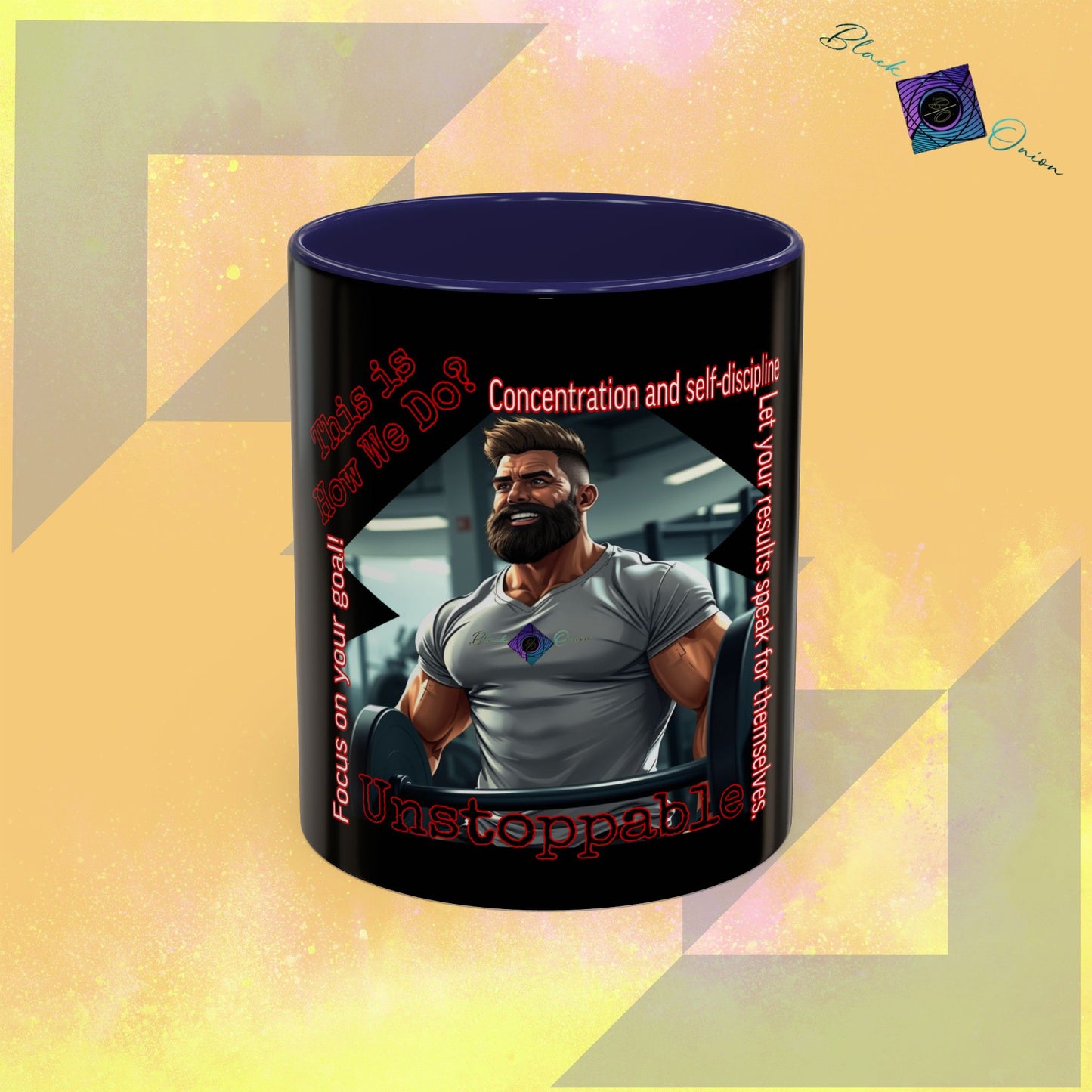 BlackOnion Coffee Mug - 11oz with Workout Motif ‘Unstoppable’🔥💪🫵