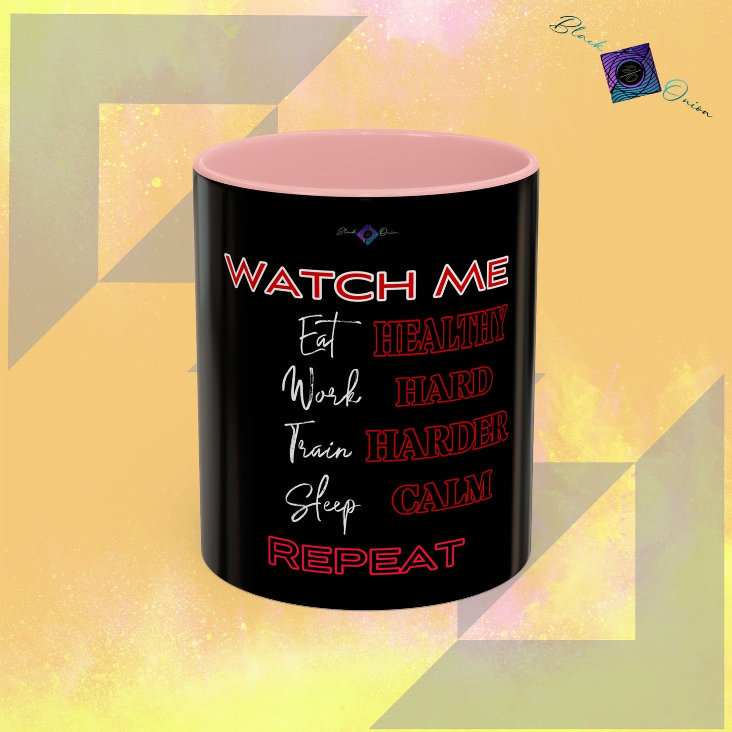 BlackOnion Coffee Mug - 11oz with workout motif ‘Watch Me’🔥💪🫵