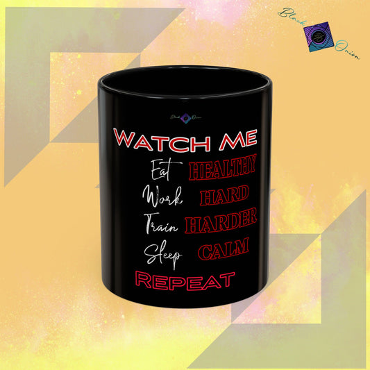 BlackOnion Coffee Mug - 11oz with workout motif ‘Watch Me’🔥💪🫵