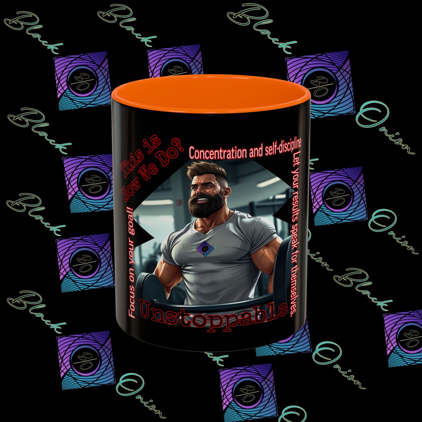 BlackOnion Coffee Mug - 11oz with Workout Motif ‘Unstoppable’🔥💪🫵
