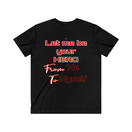 BlackOnion Men's V-Neck T-Shirt with Workout Motif ‘Let me be your Hero’💪🔥🫵