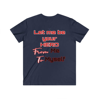 BlackOnion Men's V-Neck T-Shirt with Workout Motif ‘Let me be your Hero’💪🔥🫵