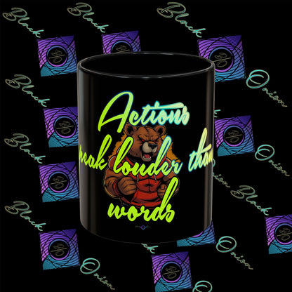 BlackOnion Coffee Mug - 11oz with Workout Motif ‘Actions speak lauder than words’🔥💪🫵