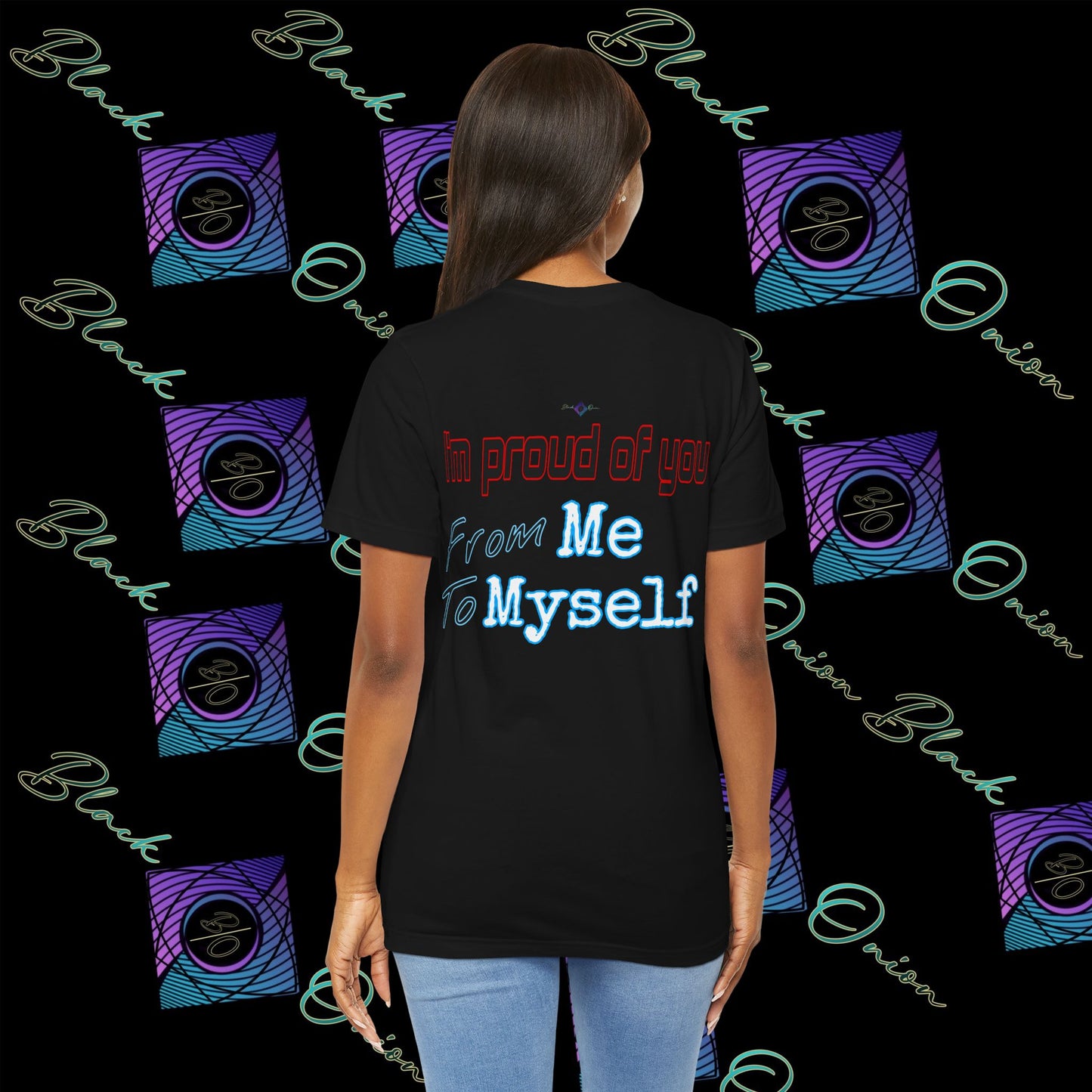 BlackOnion 'I'm Proud of You! From Me , to Myself' T-Shirt with Workout Motif 🫵🔥💪