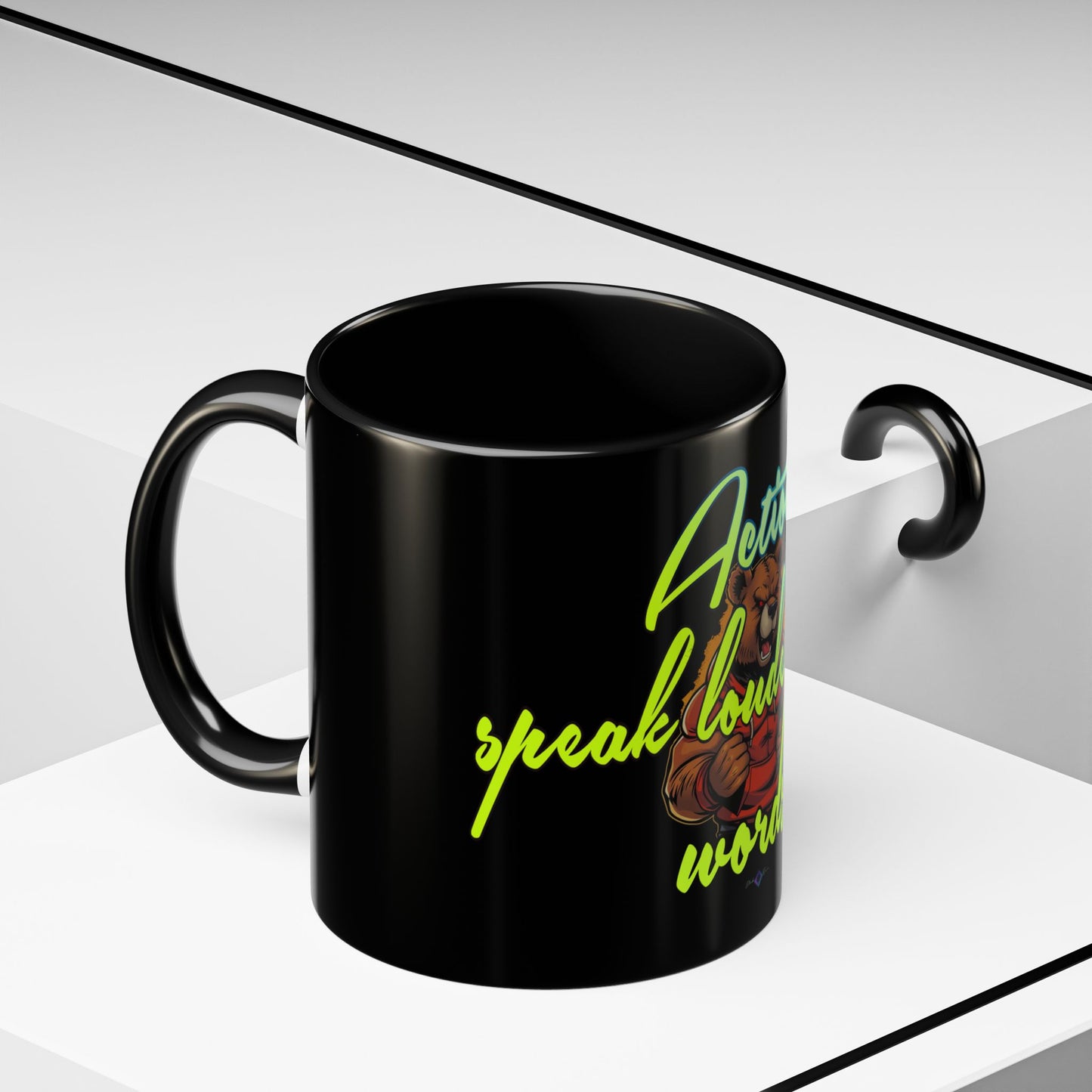 BlackOnion Coffee Mug 2 with Workout Motif ‘Actions speak lauder than words V2’🫵🔥💪