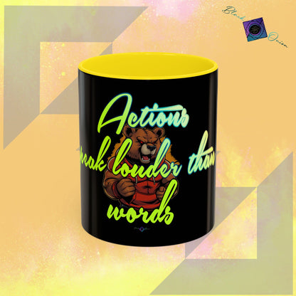 BlackOnion Coffee Mug 2 with Workout Motif ‘Actions speak lauder than words V2’🫵🔥💪