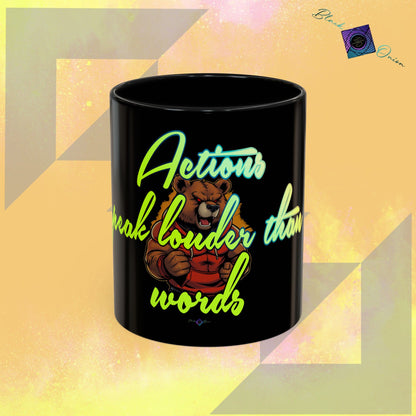 BlackOnion Coffee Mug 2 with Workout Motif ‘Actions speak lauder than words V2’🫵🔥💪