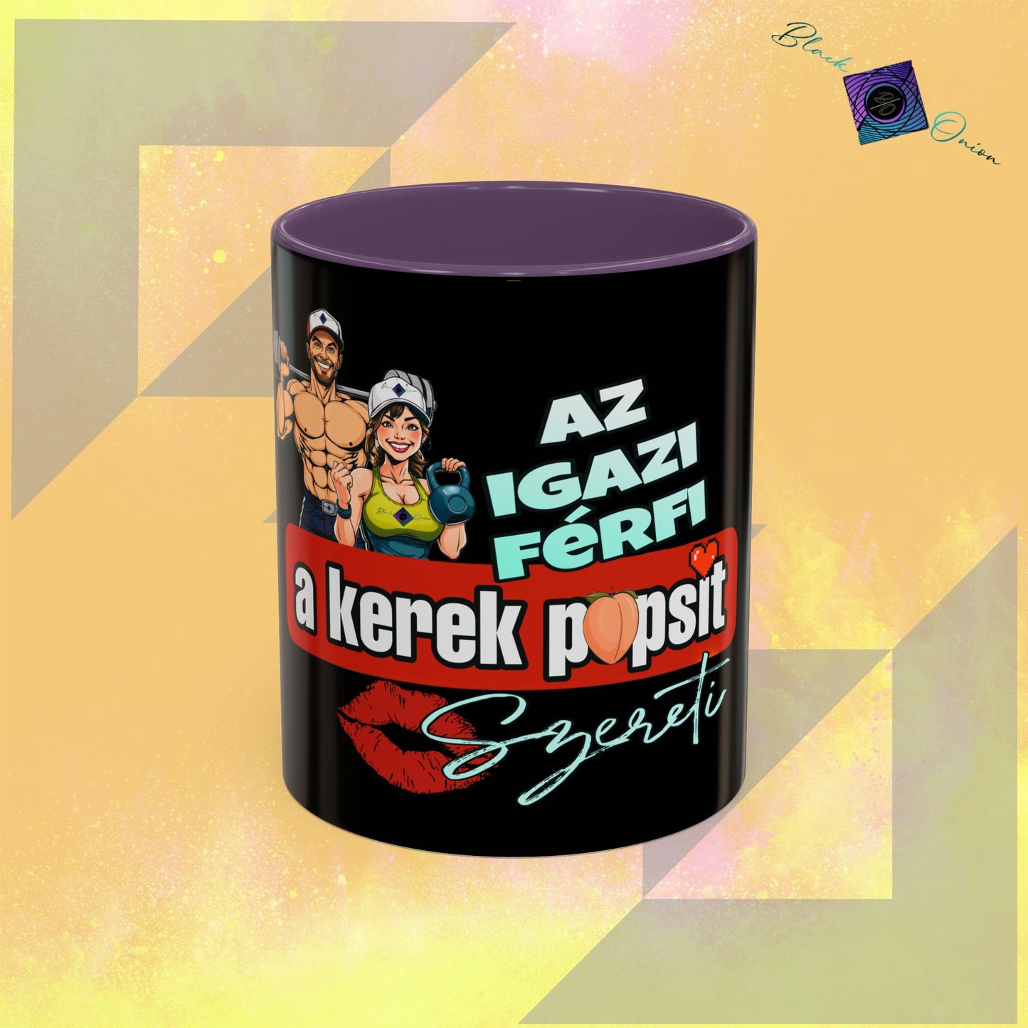 BlackOnion Coffee Mug Serial 2 with Workout Motif ‘Az igazi férfiak a kerek popsit szeretik ‘🫵🔥💪
