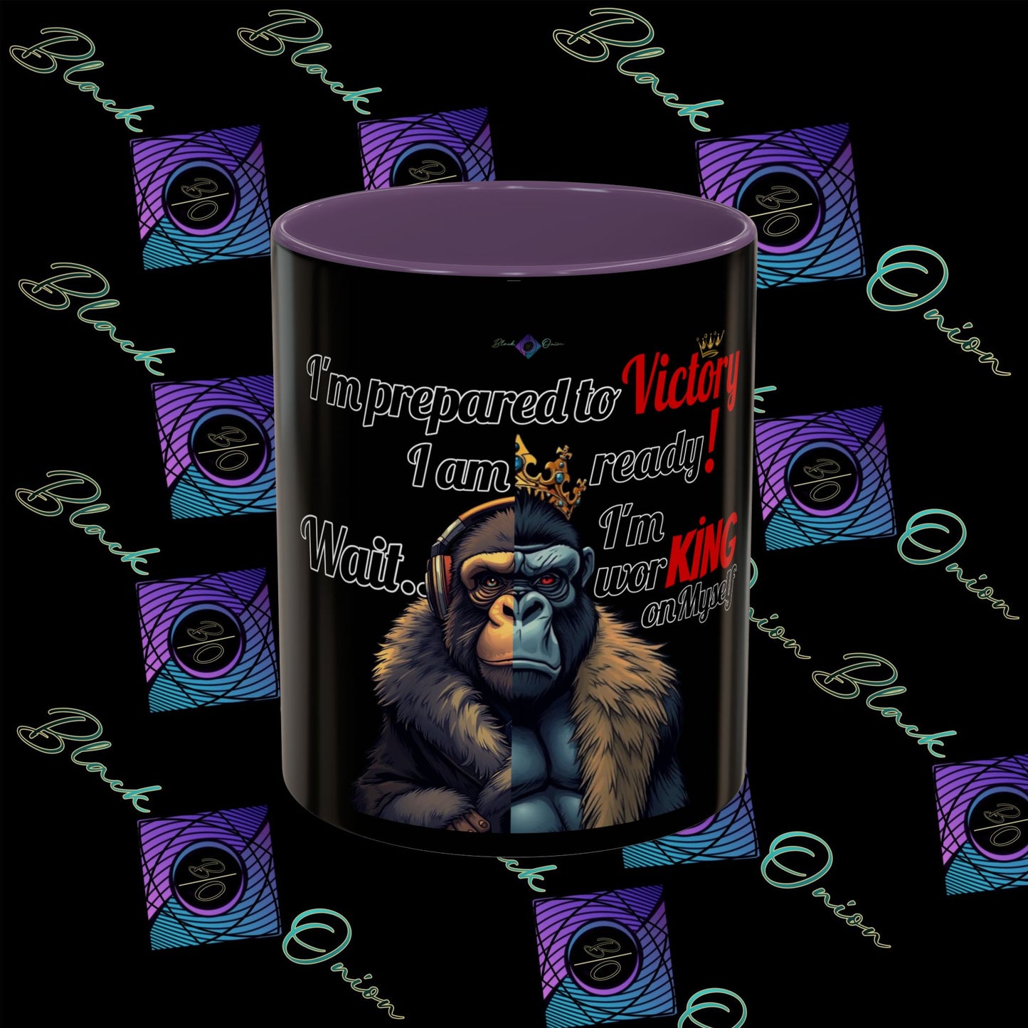 BlackOnion Coffee Mug - 11oz with Workout Motif ‘Victory 👑’🔥💪🫵