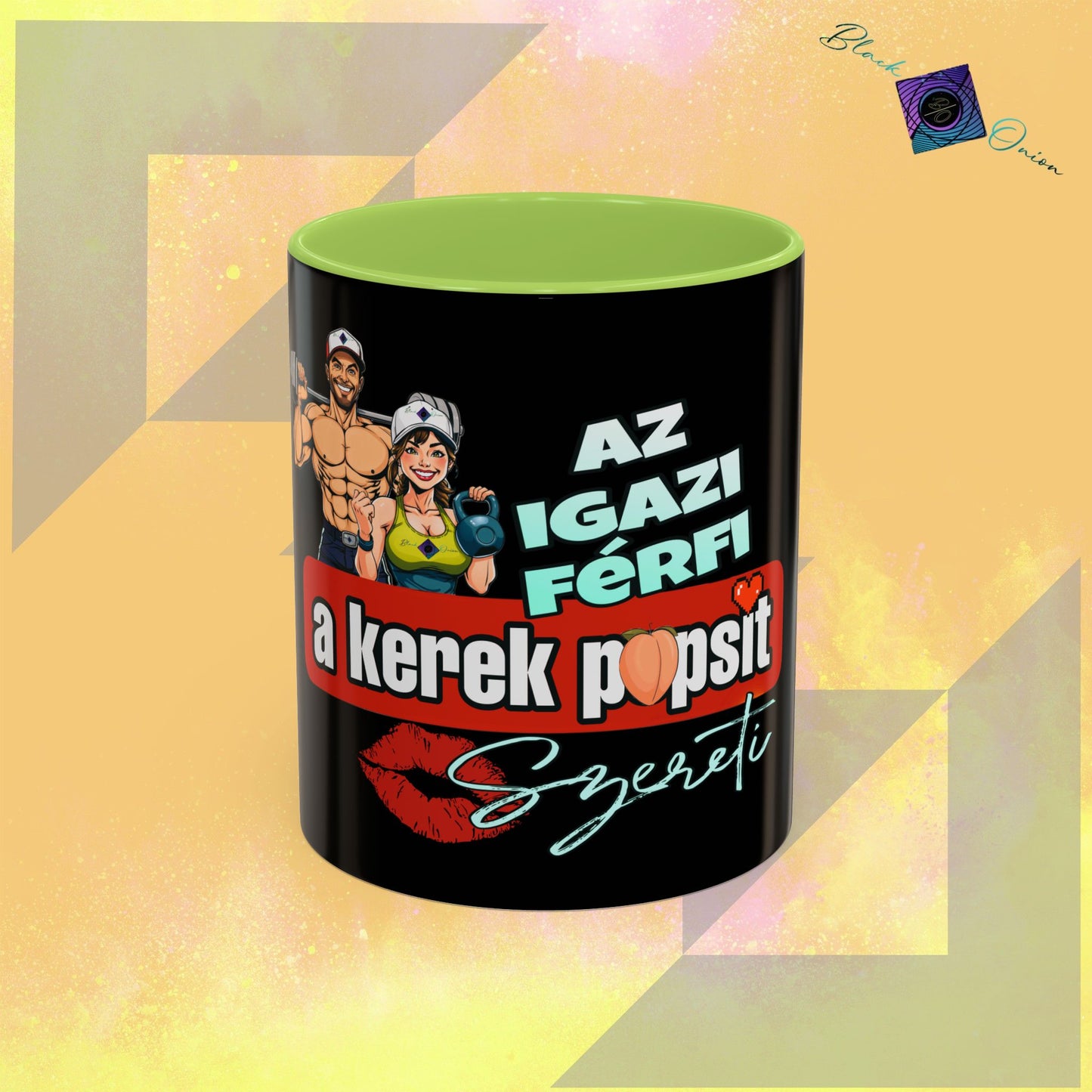 BlackOnion Coffee Mug Serial 2 with Workout Motif ‘Az igazi férfiak a kerek popsit szeretik ‘🫵🔥💪