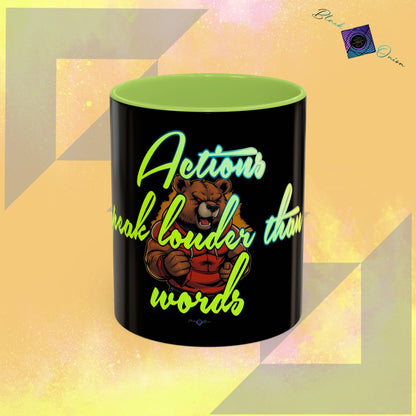 BlackOnion Coffee Mug 2 with Workout Motif ‘Actions speak lauder than words V2’🫵🔥💪