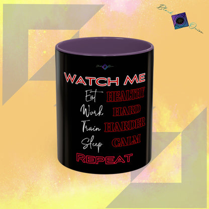 BlackOnion Coffee Mug - 11oz with workout motif ‘Watch Me’🔥💪🫵