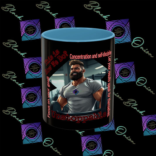 BlackOnion Coffee Mug - 11oz with Workout Motif ‘Unstoppable’🔥💪🫵