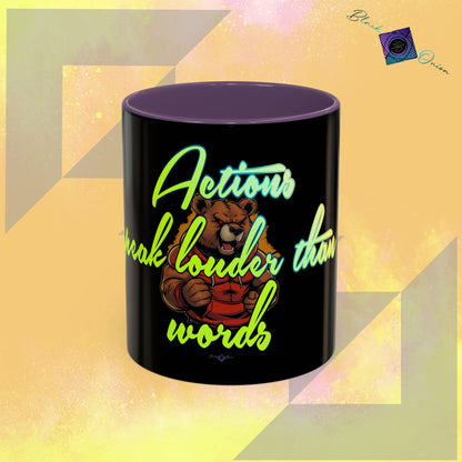 BlackOnion Coffee Mug 2 with Workout Motif ‘Actions speak lauder than words V2’🫵🔥💪