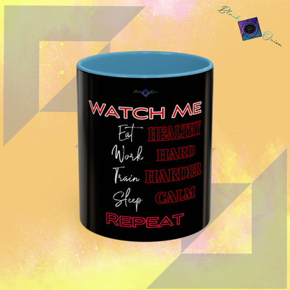 BlackOnion Coffee Mug - 11oz with workout motif ‘Watch Me’🔥💪🫵