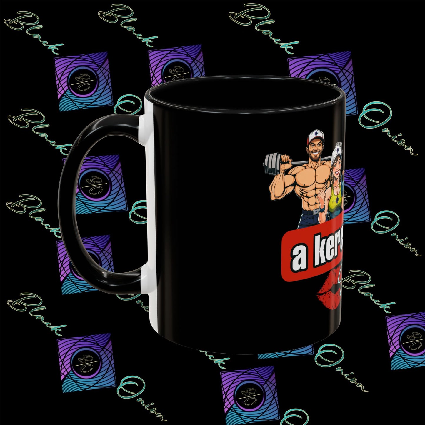 BlackOnion Coffee Mug Serial 2 with Workout Motif ‘Az igazi férfiak a kerek popsit szeretik ‘🫵🔥💪