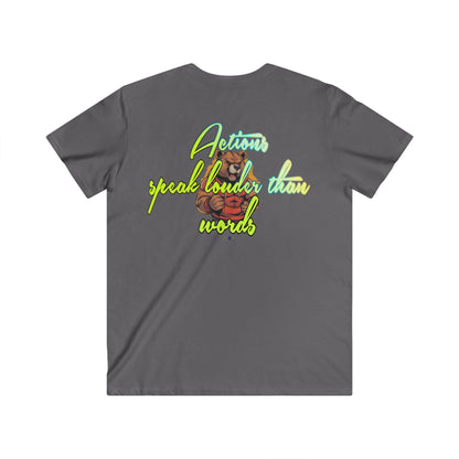 BlackOnion Men's V-Neck T-Shirt with Workout Motif ‘Actions speak lauder than words’💪🔥🫵