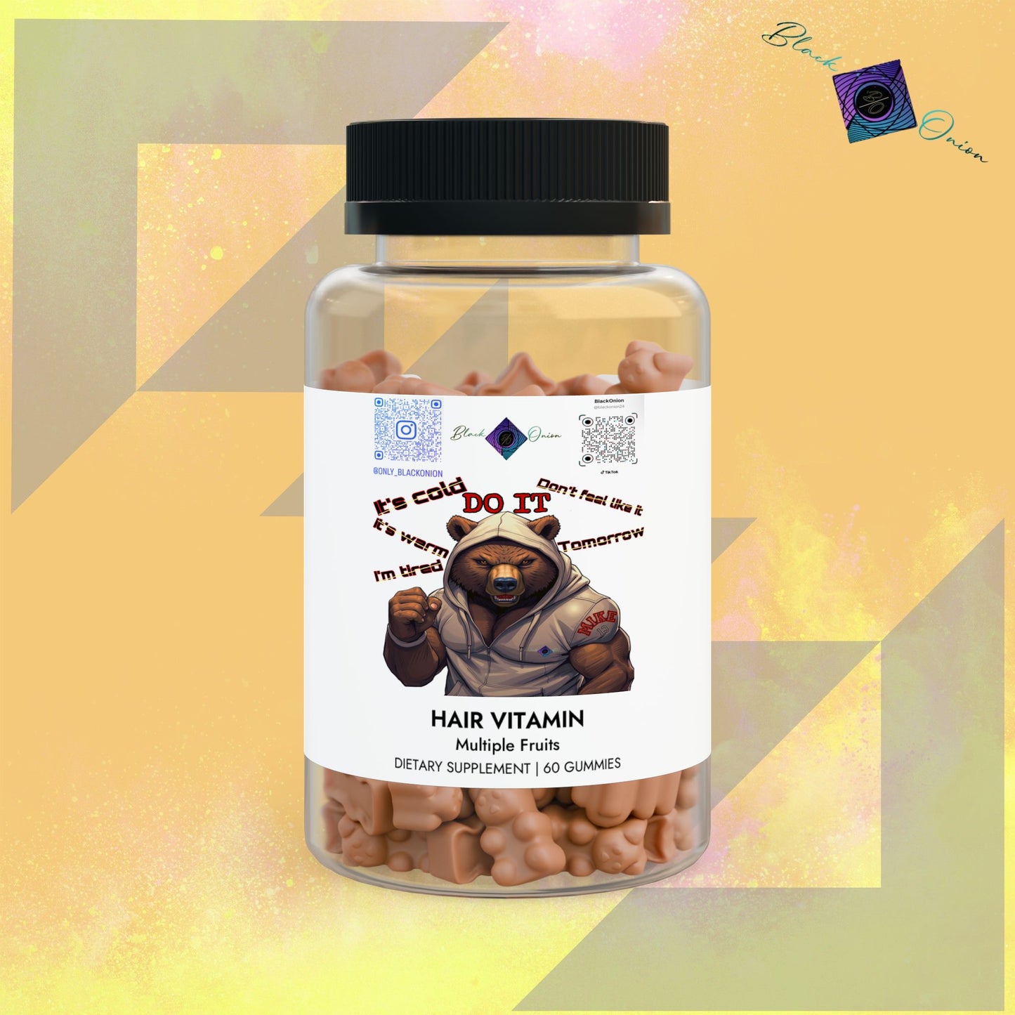 BlackOnion Hair Vitamin Gummies (60 Gummies) with Workout Motif 💪🫵🔥