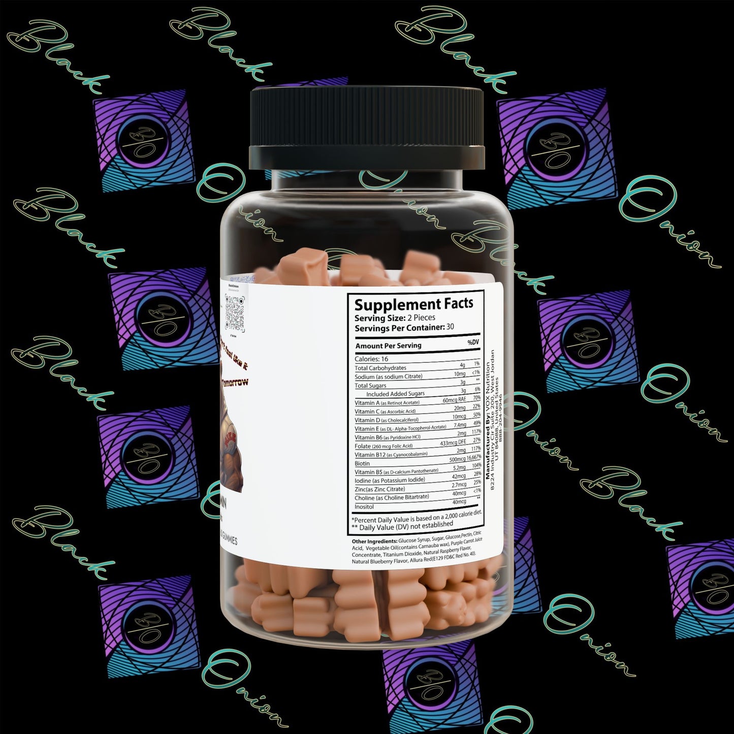 BlackOnion Hair Vitamin Gummies (60 Gummies) with Workout Motif