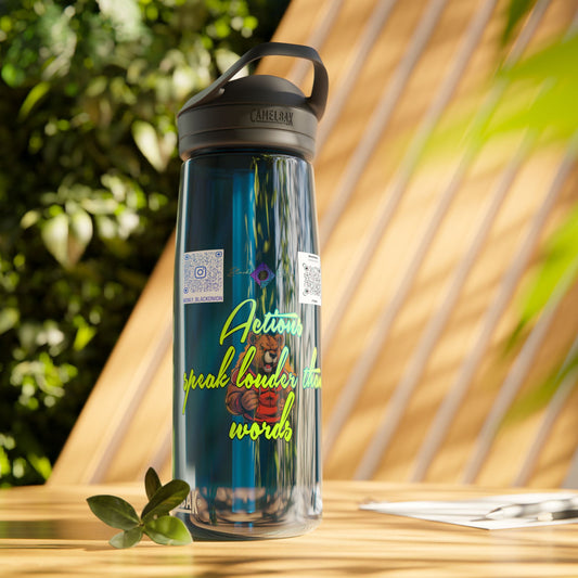 CamelBak Eddy® Water Bottle with BlackOnion Brand and Workout Motif- "Actions Speak Louder Than Words" -25oz