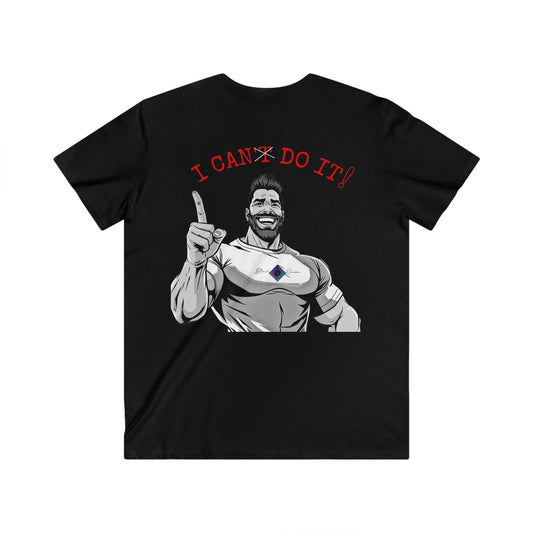 BlackOnion Men's V-Neck T-Shirt with Workout Motif ‘I Can Do It’💪🔥🫵