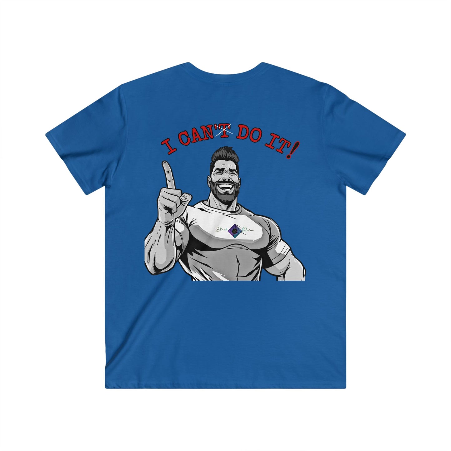 BlackOnion Men's V-Neck T-Shirt with Workout Motif ‘I Can Do It’💪🔥🫵