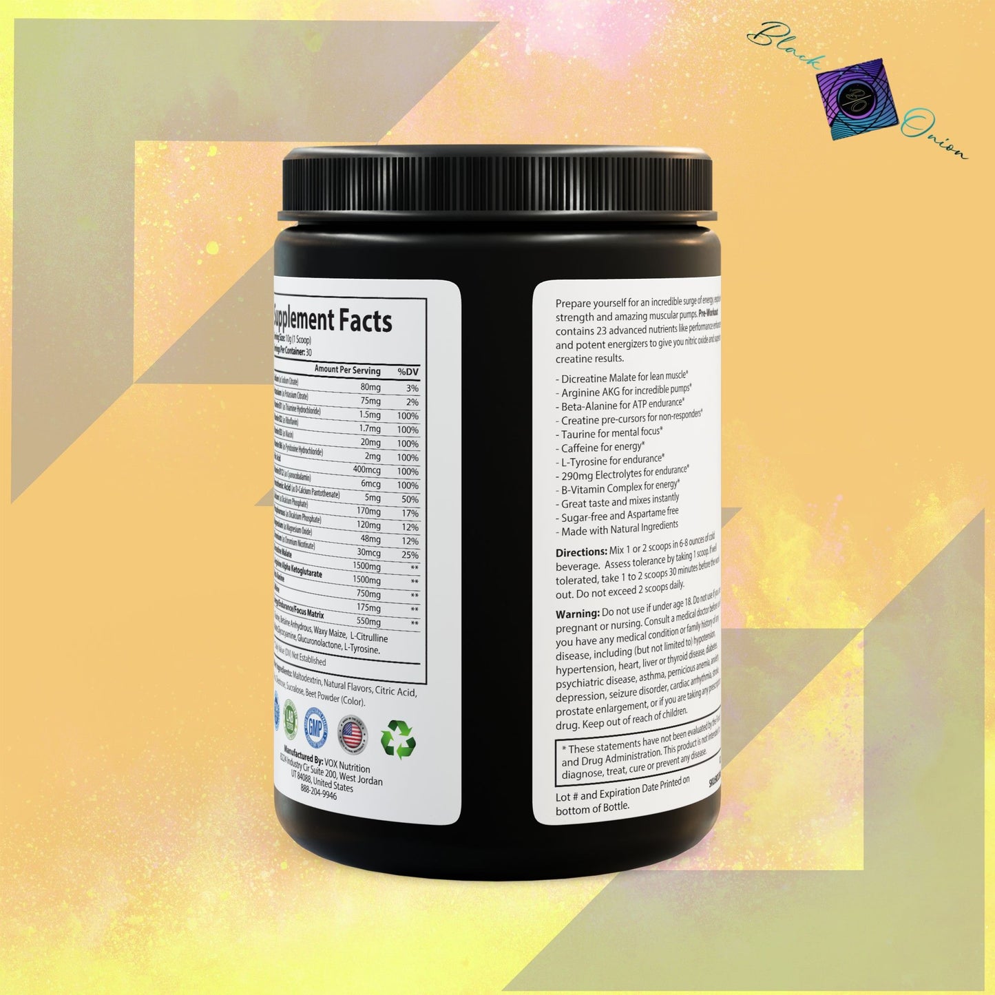 BlackOnion Pre-Workout Supplement, Watermelon (300g, 10.58oz)💪🔥