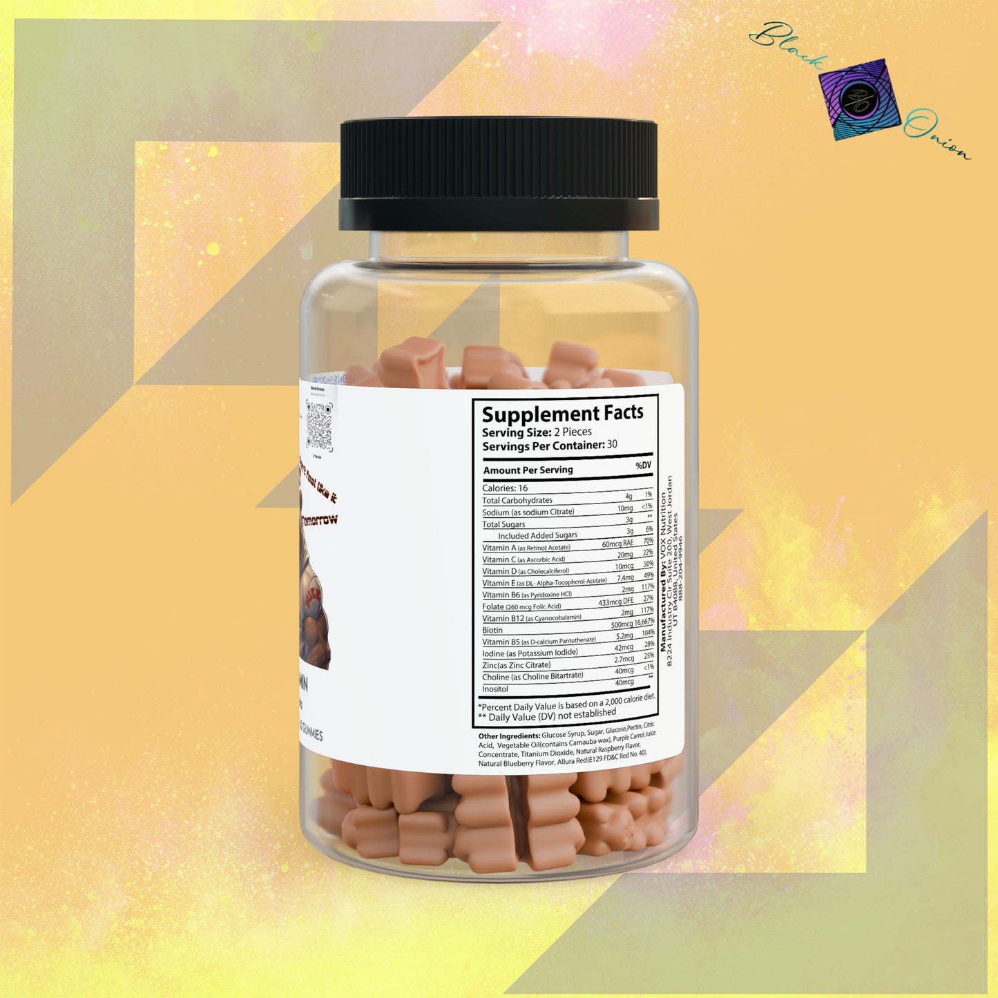 BlackOnion Hair Vitamin Gummies (60 Gummies) with Workout Motif 💪🫵🔥