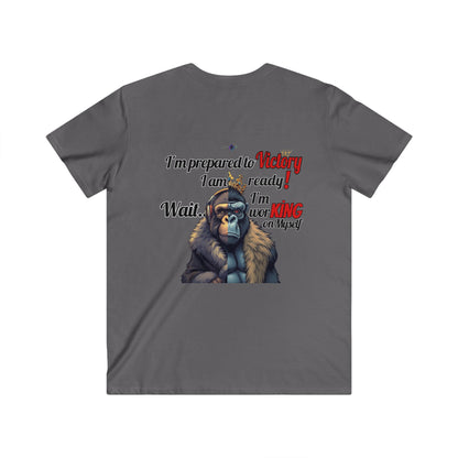 BlackOnion Men's V-Neck T-Shirt with Workout Motif ‘Victory👑’ 💪🔥🫵