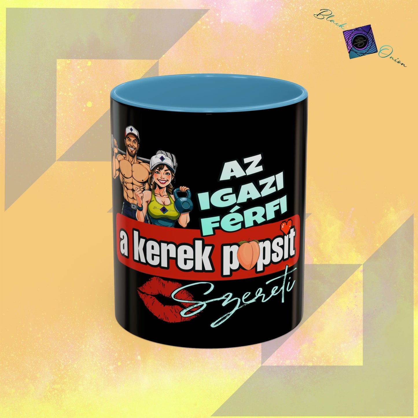 BlackOnion Coffee Mug Serial 2 with Workout Motif ‘Az igazi férfiak a kerek popsit szeretik ‘🫵🔥💪