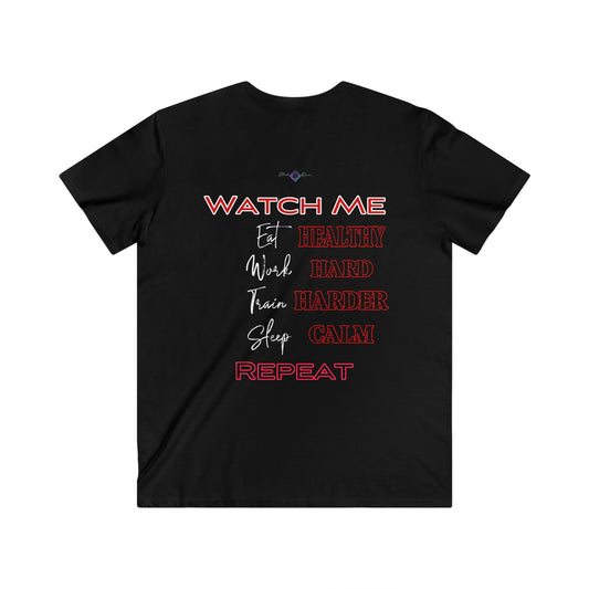 BlackOnion Men's V-Neck T-Shirt with Workout Motif ‘Watch Me’ 💪🔥🫵